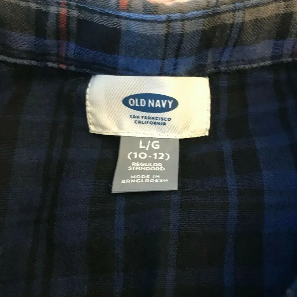 NWT Old Navy Boy’s Multicolor Plaid Button Down Kid’s Youth Size Large